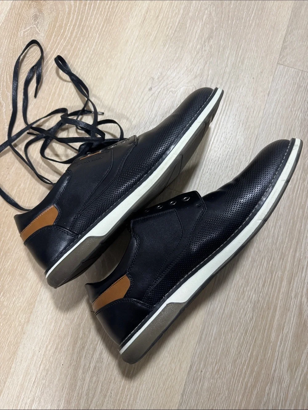 Black Derby Shoes with Brown Tongue Detail
